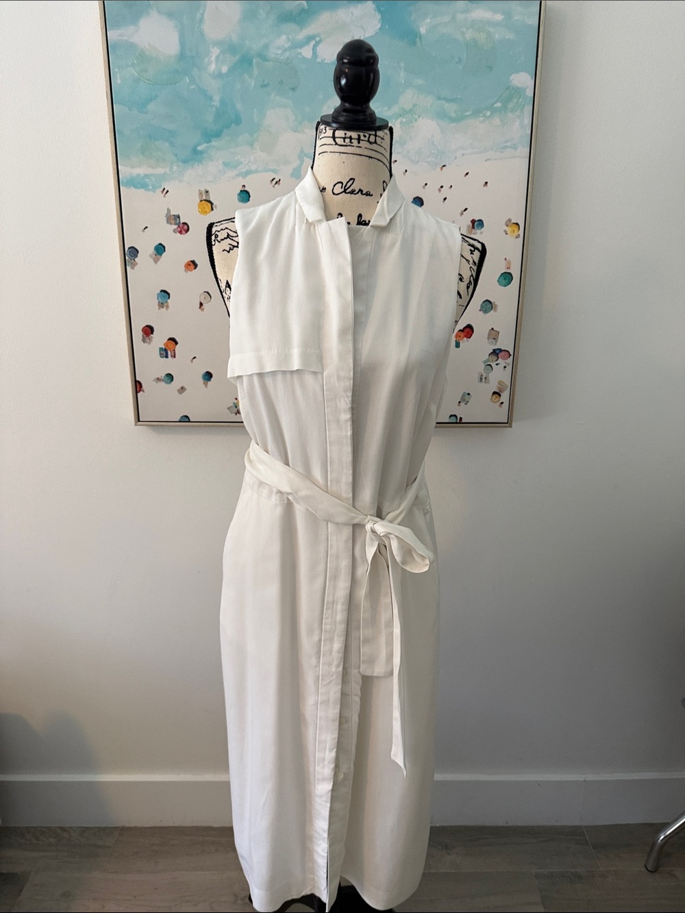 Sleeveless White Belted Shirt Dress